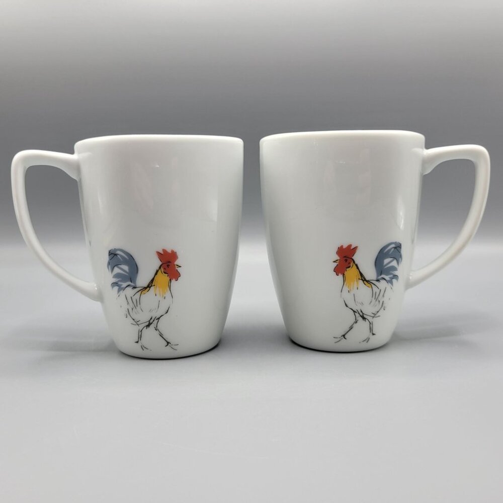 Vintage Set Of 2 Corelle Coordinates Mugs Country Dawn Rooster Coffee Tea Cup - Picture 2 of 10